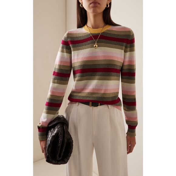 Barrie Chanel Cashmere Pullover Sweater in Sundew Striped S - Picture 1 of 4